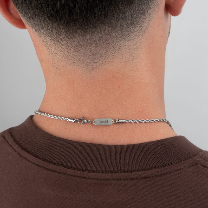⁦שרשרת חבל כסופה עם תליון בחריטה אישית לגבר⁩ – תמונה ⁦5⁩