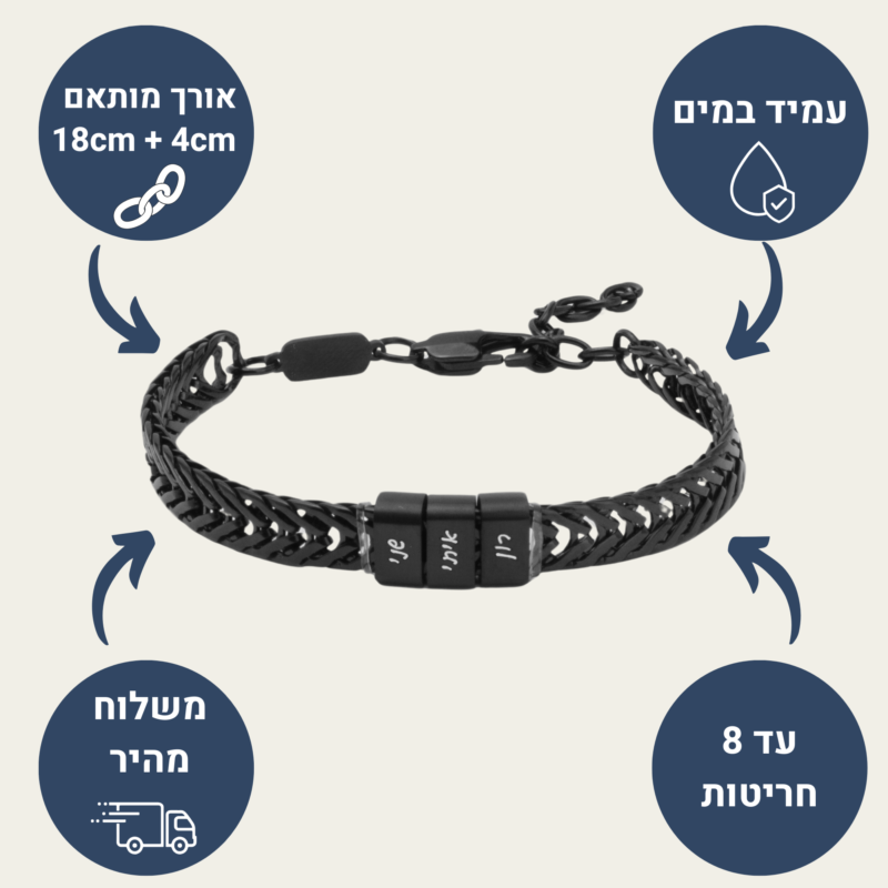 ⁦צמיד חריטות שחור לגבר⁩ – תמונה ⁦4⁩