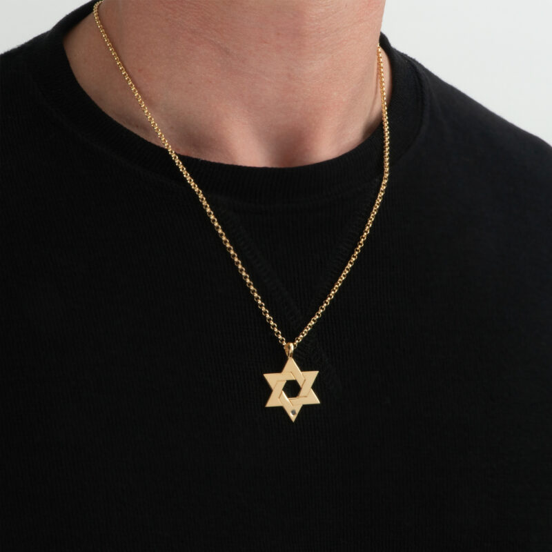 ⁦שרשרת מגן דוד עם אבן שחורה לגבר⁩ – תמונה ⁦3⁩