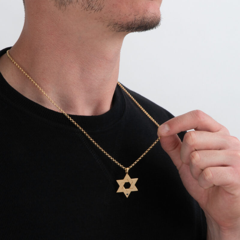 ⁦שרשרת מגן דוד עם אבן שחורה לגבר⁩ – תמונה ⁦4⁩